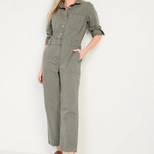 Old Navy Green Long-Sleeve Jean Utility Jumpsuit